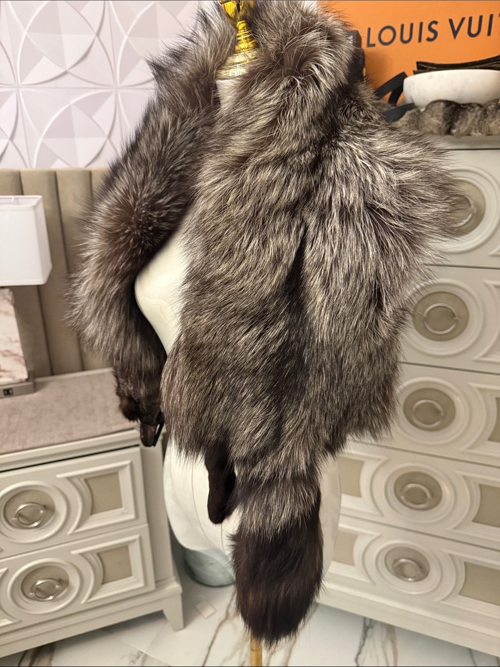 Silver fox fur stole